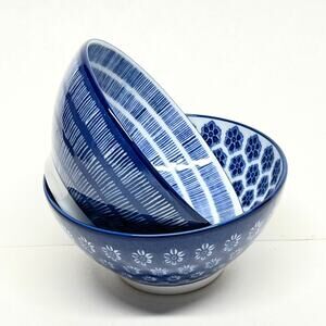 Ikea Entusiasm Ceramic Bowls Blue and White Pattern Set of 2